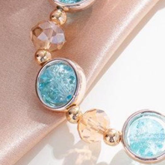 Gold & Blue Beaded Classy Fashion Bracelet - Picture 2 of 2